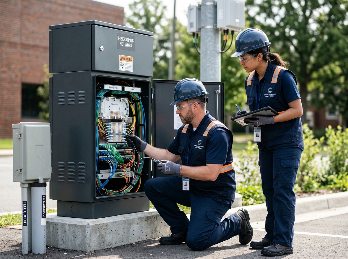 Tim teknisi lapangan WAATOO IT SOLUTION melakukan instalasi dan pengujian infrastruktur fiber optik dan jaringan